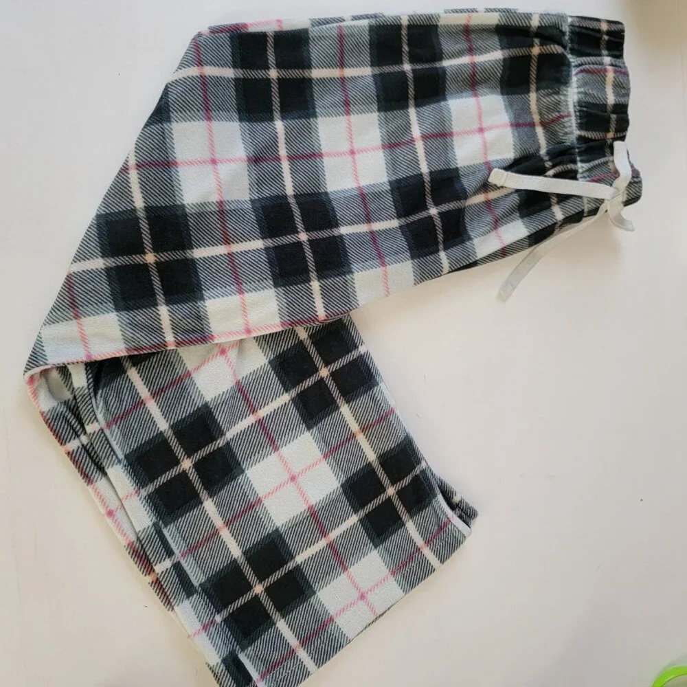 Justice Sleep Pajama Bottoms Plaid Elastic Waist White Black Red Size Small 7-8